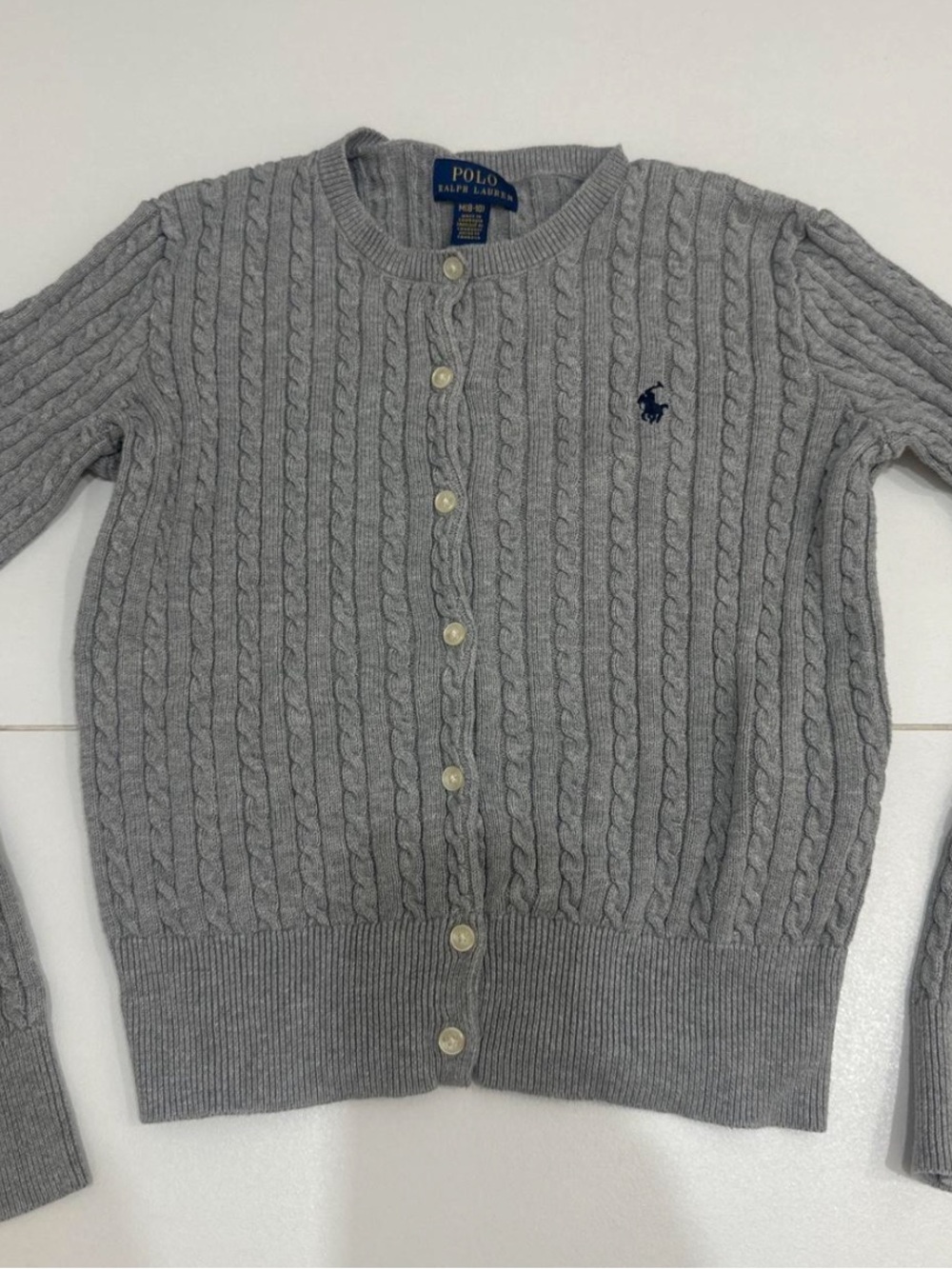 Polo by Ralph Lauren Light Gray Cable-Knit Button-Up Cardigan